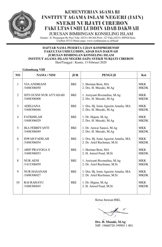 Jadwal Komprehensif 13Feb