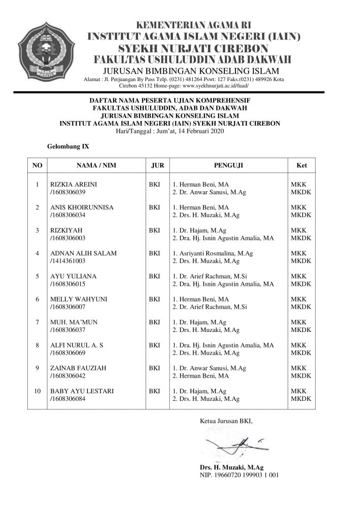 Jadwal Komprehensif 14Feb